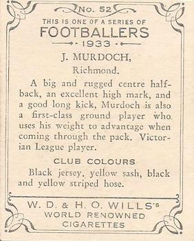 1933 Wills's Victorian Footballers (Large) #52 Joe Murdoch Back